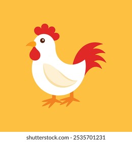 Cute funny hen, happy little chicken. Сute farm animal isolated on white background. Flat vector illustration