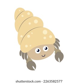 cute funny hermit crab illustration for children  underwater crustacean characters colorful drawing marine shellfish  adorable hermit crab isolated