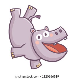 Cute and funny hippo doing acrobatic pose - vector