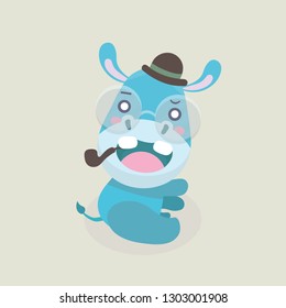 Cute funny hippo on pastel background.