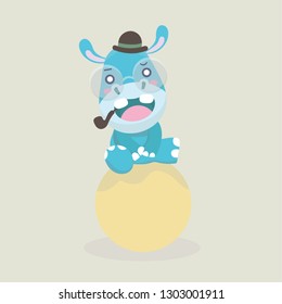 Cute funny hippo on pastel background.