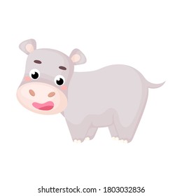 Cute funny hippo print for design of album, scrapbook, greeting card, invitation, wall decor. African cartoon animal character. Flat colorful vector stock illustration on white background.