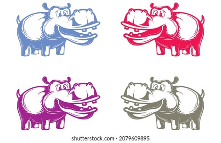Graciosa Ilustración del Vector Hippo Silhouette. Hipopótamo Aislado En Un Fondo Blanco
