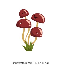 Cute funny honey agaric mushroom characters with funny faces vector Illustration on a white background