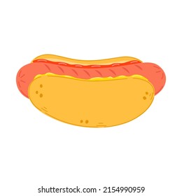 Carácter gracioso de hotdog. Caricatura dibujada a mano del vector icono de ilustración del personaje kawaii. Aislado sobre fondo blanco. Concepto de personaje de hotdog feliz