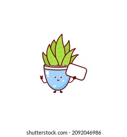 Cute funny house plant character. Vector hand drawn cartoon mascot character illustration icon. Isolated on white background