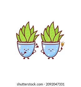 Cute funny house plant character. Vector hand drawn cartoon mascot character illustration icon. Isolated on white background