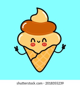 Cute funny Ice cream character. Vector hand drawn cartoon kawaii character illustration icon. Isolated on yellow background. Ice cream character concept