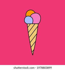 Cute and funny ice cream clipart for summer hot days, colorful, bright, trendy, tasty