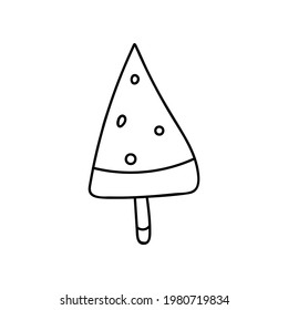 Cute and funny ice cream clipart for summer hot days, colorful, bright, trendy, tasty. Stylized vector with hand drawn outline isolated on background. For sticker, scrapbook, fabric, social media.