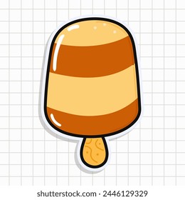 Cute funny Ice cream sticker. Vector hand drawn cartoon kawaii character illustration icon. Isolated on background. Happy Ice cream character concept