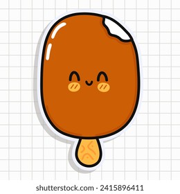 Cute funny Ice cream sundae sticker. Vector hand drawn cartoon kawaii character illustration icon. Isolated on background. Happy Ice cream sundae character concept