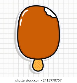 Cute funny Ice cream sundae sticker. Vector hand drawn cartoon kawaii character illustration icon. Isolated on background. Happy Ice cream sundae character concept
