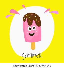 Cute funny ice cream. Vector illustration. 
