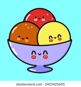 Cute funny Ice cream. Vector hand drawn cartoon kawaii character illustration icon. Isolated on blue background. Happy Ice cream character concept