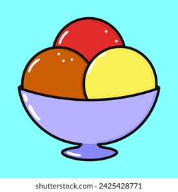 Cute funny Ice cream. Vector hand drawn cartoon kawaii character illustration icon. Isolated on blue background. Happy Ice cream character concept