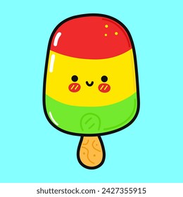 Cute funny Ice cream. Vector hand drawn cartoon kawaii character illustration icon. Isolated on blue background. Ice cream character concept