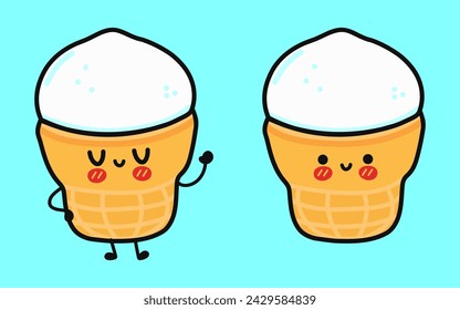 Cute funny Ice cream. Vector hand drawn cartoon kawaii character illustration icon. Isolated on blue background. Ice cream character concept