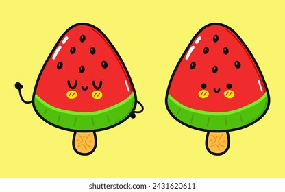 Cute funny Ice cream. Vector hand drawn cartoon kawaii character illustration icon. Isolated on yellow background. Ice cream character concept