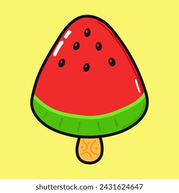 Cute funny Ice cream. Vector hand drawn cartoon kawaii character illustration icon. Isolated on yellow background. Ice cream character concept