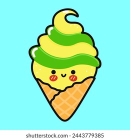 Cute funny Ice cream. Vector hand drawn cartoon kawaii character illustration icon. Isolated on blue background. Ice cream character concept