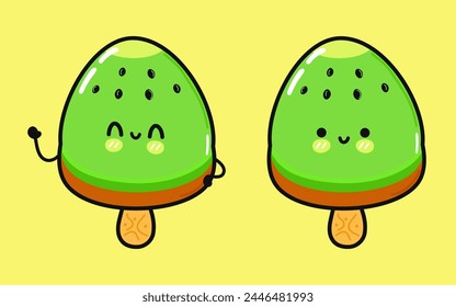Cute funny Ice cream. Vector hand drawn cartoon kawaii character illustration icon. Isolated on yellow background. Happy Ice cream character concept