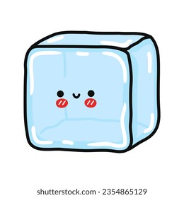 Carácter gracioso de cubo de hielo. Caricatura dibujada a mano del vector icono de ilustración del personaje kawaii. Aislado sobre fondo blanco. Concepto de carácter de cubo de hielo feliz