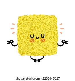 Caricatura divertida de fideos instantáneos. Caricatura dibujada a mano del vector icono de ilustración del personaje kawaii. Aislado sobre fondo blanco. Noodle instantáneo cúbano, concepto de mascota de dibujos animados ramen
