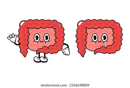 Cute funny Intestines character. Vector hand drawn traditional cartoon vintage, retro kawaii character illustration icon. Isolated white background. Intestines character concept