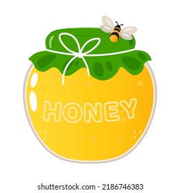 Cute funny jar of honey character. Vector hand drawn cartoon kawaii character illustration icon. Isolated on white background. Happy jar of honey character concept