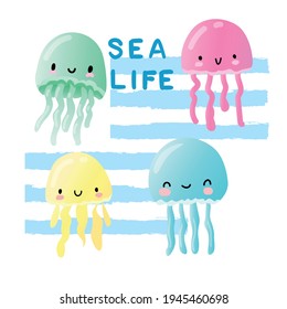 Cute funny jellyfish design print childish vector illustration