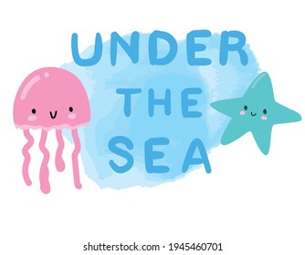 Cute funny jellyfish design print childish vector illustration