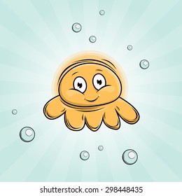 Cute and funny jellyfish. Yellow Medusa. 