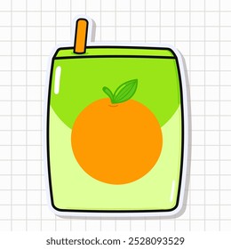 Cute funny Juice sticker. Vector hand drawn cartoon kawaii character illustration icon. Isolated on background. Orange juice card character concept