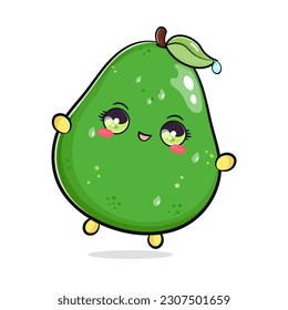 Cute funny jumping Avocado. Vector hand drawn cartoon kawaii character illustration icon. Isolated on white background. Avocado concept