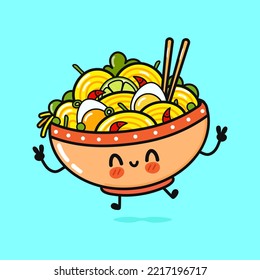 Bonito y gracioso saltar tocino. Caricatura dibujada a mano del vector icono de ilustración del personaje kawaii. Aislado sobre fondo azul. Concepto de personaje de tocino feliz