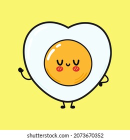 Cute funny jumping fried eggs character. Vector hand drawn cartoon kawaii character illustration icon. Isolated on yellow background. Fried eggs character concept