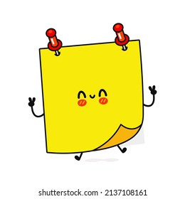 Cute funny jumping posted notes character. Vector hand drawn cartoon kawaii character illustration icon. Isolated white background. posted notes character concept emoji,child,kids,posted notes
