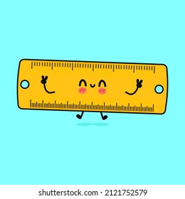 Cute funny jumping ruler character. Vector hand drawn cartoon kawaii character illustration icon. Isolated on white background. Ruler character concept emoji,child,baby,face,adorable,kids