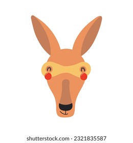 Cute funny kangaroo superhero face in mask cartoon character illustration. Hand drawn Scandinavian style flat design, isolated vector. Kids print element, cool, brave animal, comic book super hero