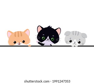 Cute funny kawaii cat characters. Place for your text. Cartoon flat style. Vector illustration
