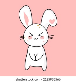 El gracioso conejo kawaii, le cerró los ojos, mascota. Ilustración plana vectorial de un icono de carácter.