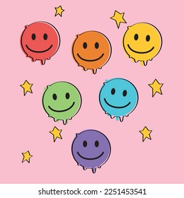 Cute funny kawaii smile colorfull  face seamless pattern.Vector cartoon kawaii character illustration design.Positive vintage smile face,pattern concept