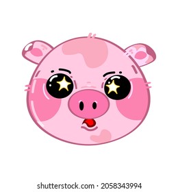 Cute funny kawaii surprised little pig. Vector flat cartoon kawaii character illustration icon. Cartoon cute pig character icon concept