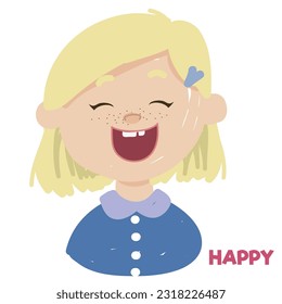 Cute funny kid feeling on white background. Set of children expressing feelings. Hand drawn vector illustration. Concept for kids fashion, textile print, children books, birthday invitations, greeting