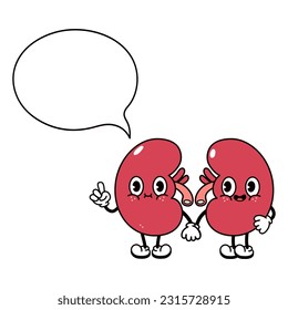 Cute funny Kidneys with Speech Bubble character. Vector hand drawn traditional cartoon vintage, retro, kawaii character illustration. Isolated white background. Happy Kidneys character