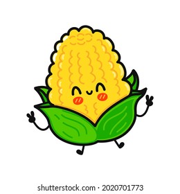 Cute funny kids baby adorable corn character.Vector hand drawn cartoon kawaii character illustration icon. Isolated on white background.Сorn hand drawing doodle adorable character,healthy food concept