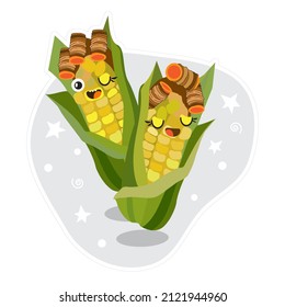Cute funny kids baby adorable corn character. Vector illustration cartoon kawaii icon. Isolated on white background.