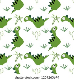 Cute funny kids dinosaur pattern. Colorful funny monster animal dino seamless drawing background for fashion and fabric textile print.