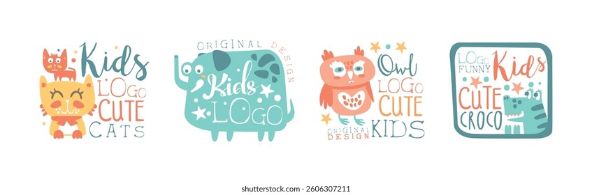 Cute and Funny Kids Logo Design Vector Set